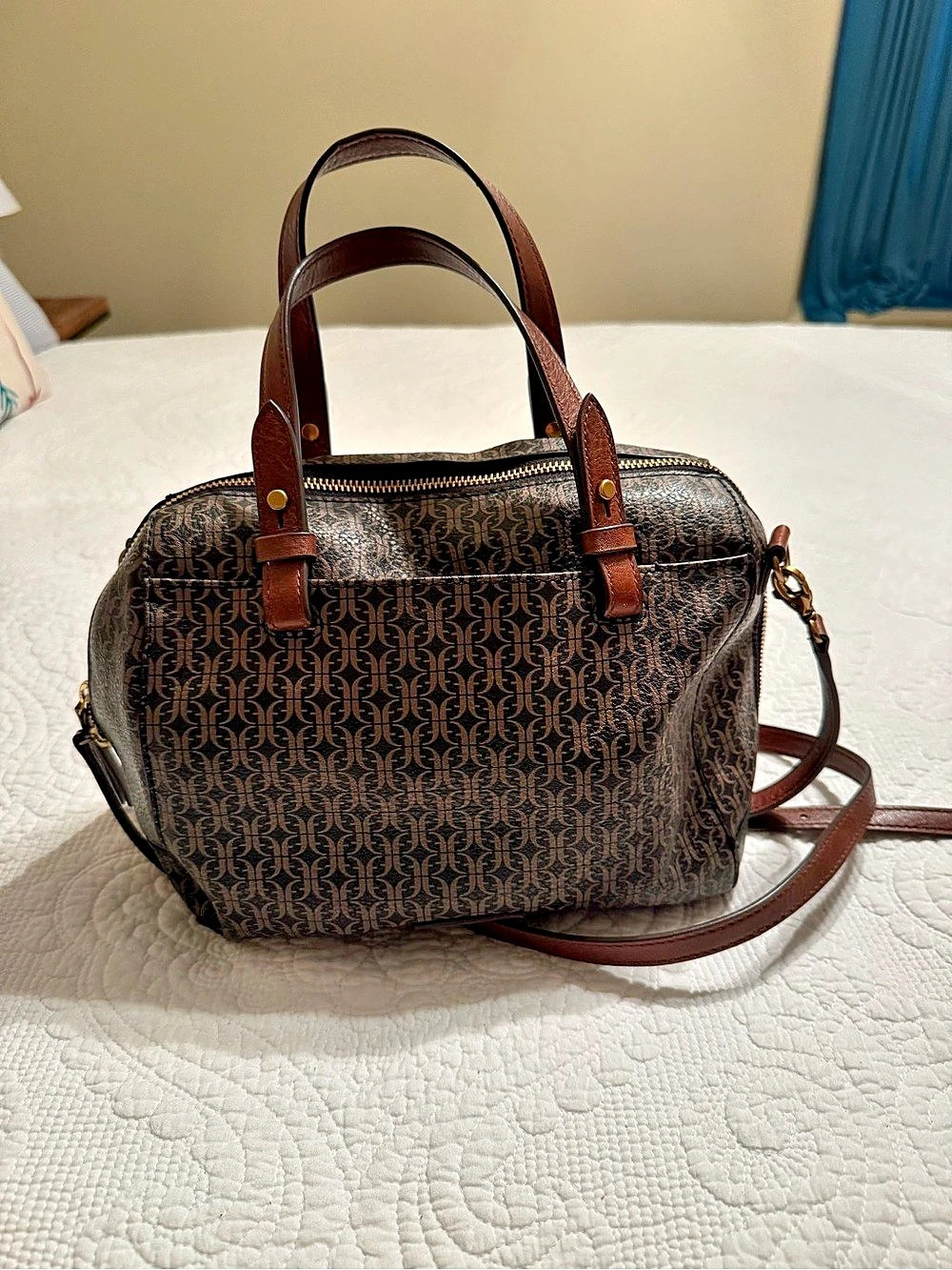 Fossil Satchel in Brown & Black